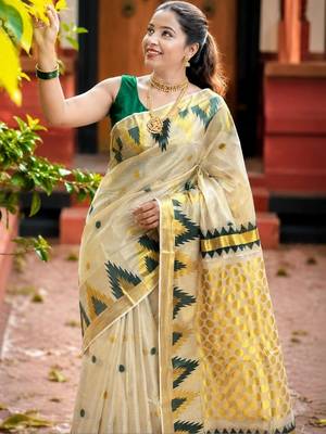Woven Design Zari Tissue Designer Kasavu Saree 3