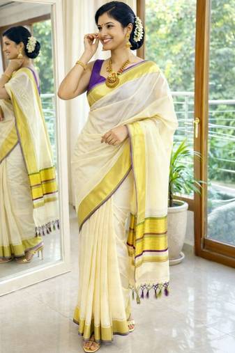 Woven Design Kasavu Saree