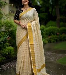 Checked Pure Cotton Designer Kasavu Saree