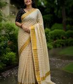 Checked Pure Cotton Designer Kasavu Saree