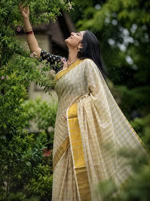 Checked Pure Cotton Designer Kasavu Saree 2