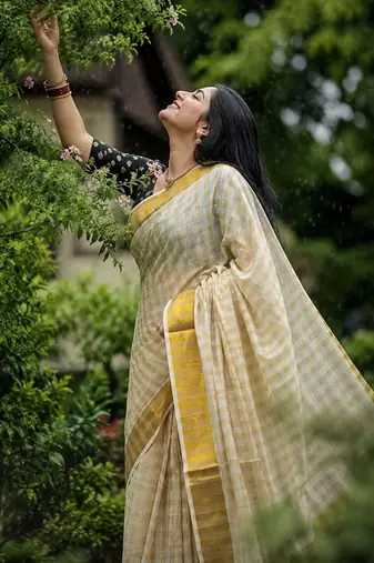 Checked Pure Cotton Designer Kasavu Saree