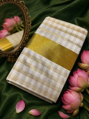 Checked Pure Cotton Designer Kasavu Saree 5