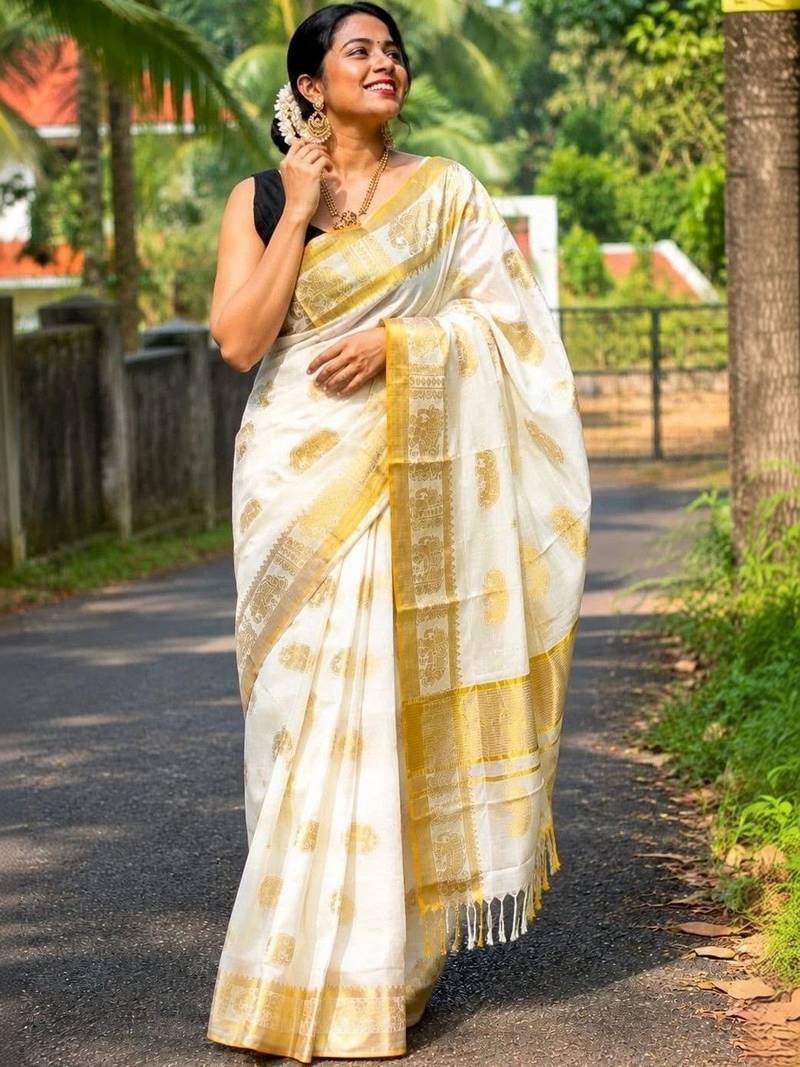 Woven Design Zari Pure Cotton Designer Kasavu Saree
