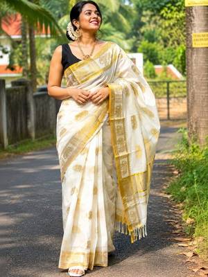 Woven Design Zari Pure Cotton Designer Kasavu Saree 2