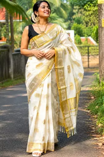Woven Design Zari Pure Cotton Designer Kasavu Saree