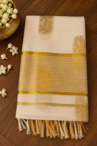 Woven Design Zari Pure Cotton Designer Kasavu Saree