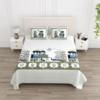 Cotton Screen Printed King Size Double Bed Bedsheet with 2 Pillow Covers 1