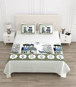 Cotton Screen Printed King Size Double Bed Bedsheet with 2 Pillow Covers