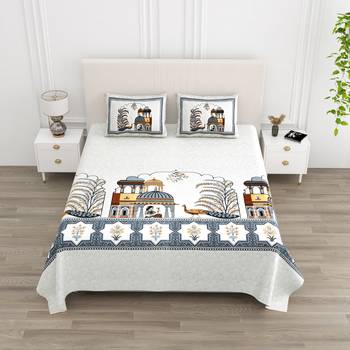 Cotton Screen Printed King Size Double Bed Bedsheet with 2 Pillow Covers 1
