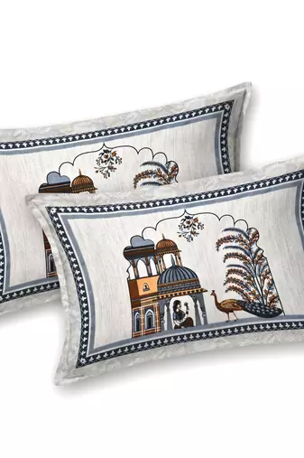 Cotton Screen Printed King Size Double Bed Bedsheet with 2 Pillow Covers