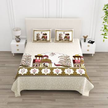 Cotton Screen Printed King Size Double Bed Bedsheet with 2 Pillow Covers 1