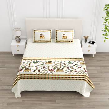 Cotton Screen Printed King Size Double Bed Bedsheet with 2 Pillow Covers 1
