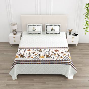 Cotton Screen Printed King Size Double Bed Bedsheet with 2 Pillow Covers 1