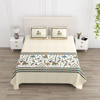 Cotton Screen Printed King Size Double Bed Bedsheet with 2 Pillow Covers 1
