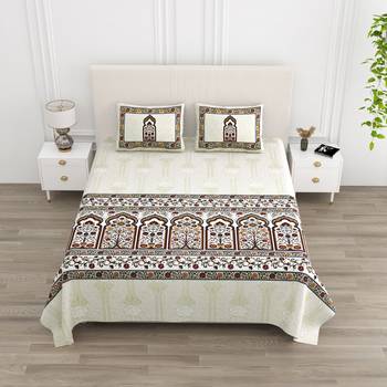 Cotton Screen Printed King Size Double Bed Bedsheet with 2 Pillow Covers 1