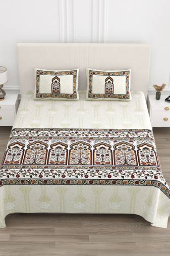 Cotton Screen Printed King Size Double Bed Bedsheet with 2 Pillow Covers