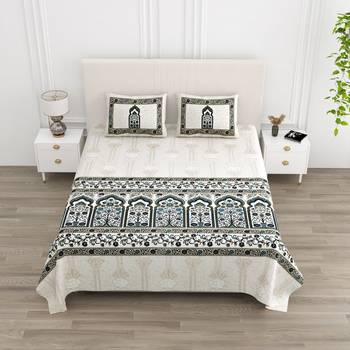 Cotton Screen Printed King Size Double Bed Bedsheet with 2 Pillow Covers 1