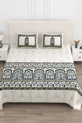 Cotton Screen Printed King Size Double Bed Bedsheet with 2 Pillow Covers
