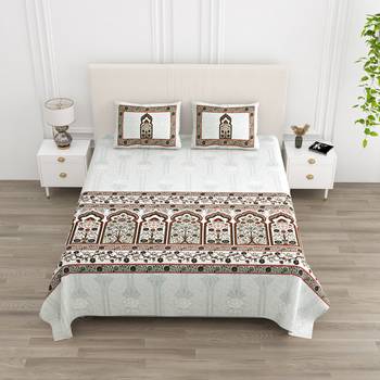 Cotton Screen Printed King Size Double Bed Bedsheet with 2 Pillow Covers 1
