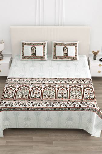 Cotton Screen Printed King Size Double Bed Bedsheet with 2 Pillow Covers
