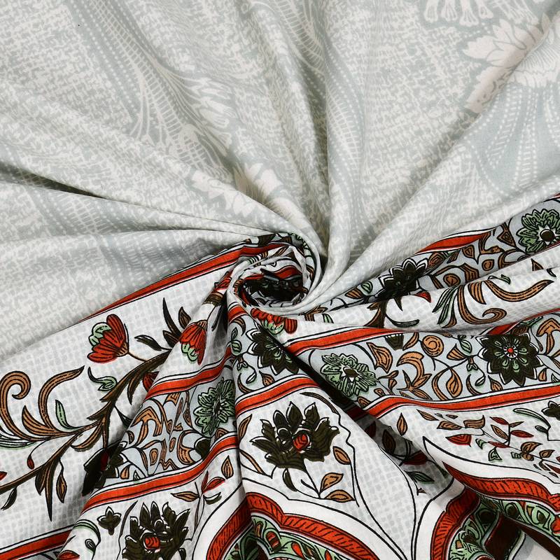 Cotton Screen Printed King Size Double Bed Bedsheet with 2 Pillow Covers