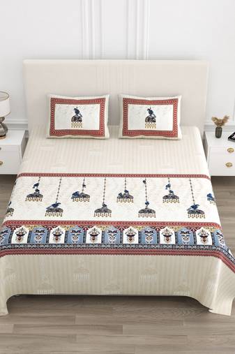 Cotton Screen Printed King Size Double Bed Bedsheet with 2 Pillow Covers