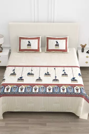 Cotton Screen Printed King Size Double Bed Bedsheet with 2 Pillow Covers