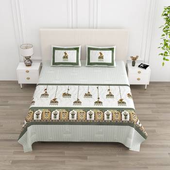 Cotton Screen Printed King Size Double Bed Bedsheet with 2 Pillow Covers 1