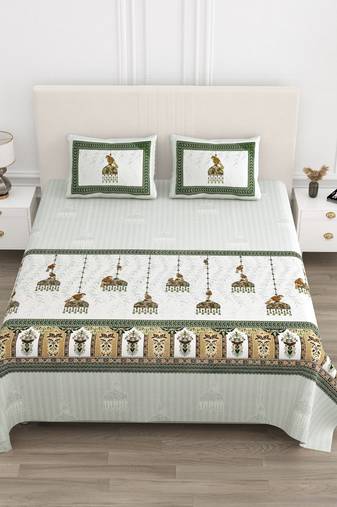 Cotton Screen Printed King Size Double Bed Bedsheet with 2 Pillow Covers