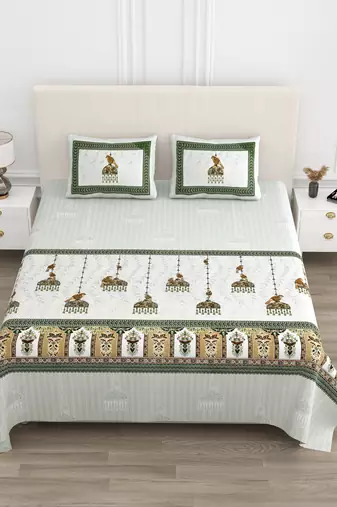 Cotton Screen Printed King Size Double Bed Bedsheet with 2 Pillow Covers