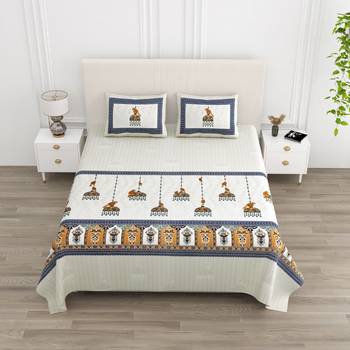Cotton Screen Printed King Size Double Bed Bedsheet with 2 Pillow Covers 1
