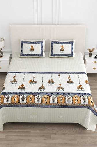 Cotton Screen Printed King Size Double Bed Bedsheet with 2 Pillow Covers