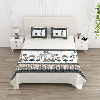 Cotton Screen Printed King Size Double Bed Bedsheet with 2 Pillow Covers 1