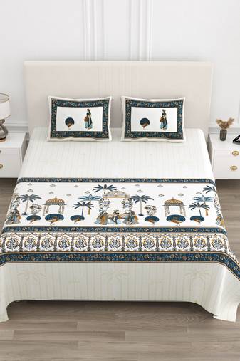 Cotton Screen Printed King Size Double Bed Bedsheet with 2 Pillow Covers