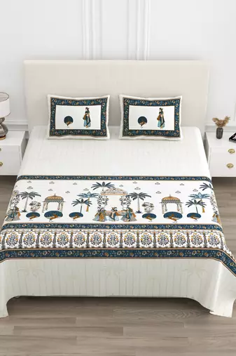 Cotton Screen Printed King Size Double Bed Bedsheet with 2 Pillow Covers