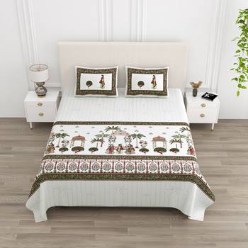 Cotton Screen Printed King Size Double Bed Bedsheet with 2 Pillow Covers 1