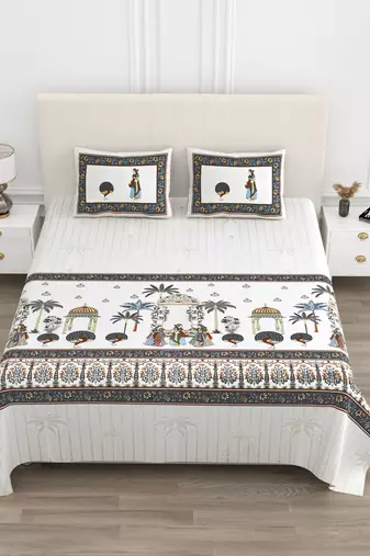 Cotton Screen Printed King Size Double Bed Bedsheet with 2 Pillow Covers