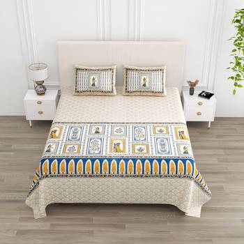 Cotton Screen Printed King Size Double Bed Bedsheet with 2 Pillow Covers 1
