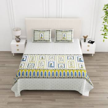 Cotton Screen Printed King Size Double Bed Bedsheet with 2 Pillow Covers 1