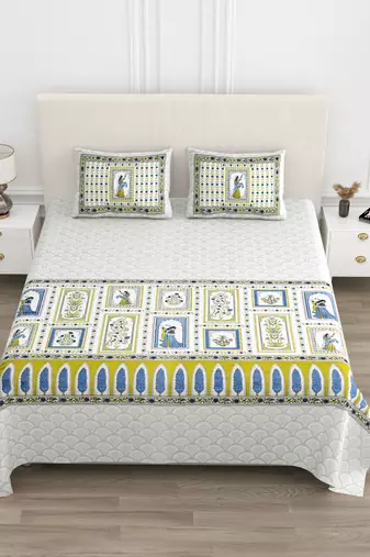 Cotton Screen Printed King Size Double Bed Bedsheet with 2 Pillow Covers