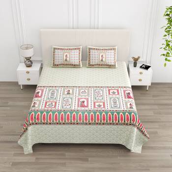 Cotton Screen Printed King Size Double Bed Bedsheet with 2 Pillow Covers 1