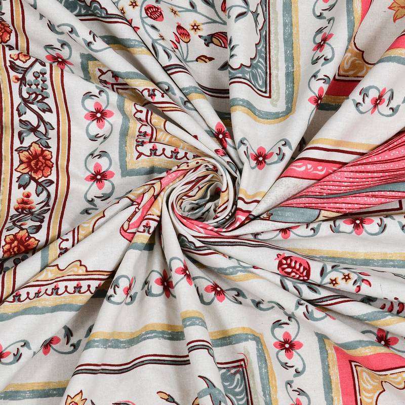 Cotton Screen Printed King Size Double Bed Bedsheet with 2 Pillow Covers