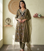 Women floral printed anarkali kurta set with dupatta & pant