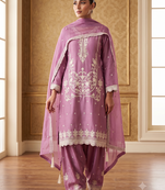 Pink embroidered kurti with sharara & border dupatta