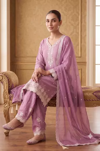 pink embroidered kurti with sharara & border dupatta