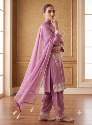 Pink embroidered kurti with sharara & border dupatta 3
