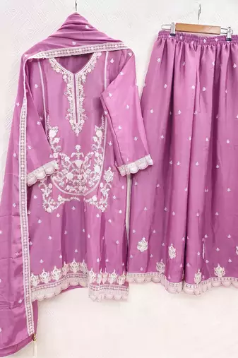 pink embroidered kurti with sharara & border dupatta