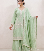 Pastel pista green embroidered kurti set