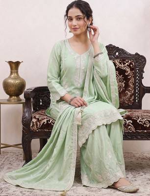 Pastel pista green embroidered kurti set 2